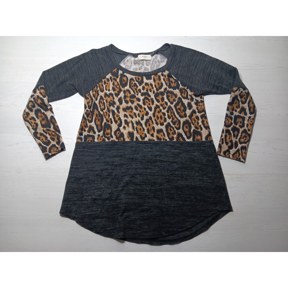 a.gain USA Cheetah Print & Gray Size Small Long Sleeve Tunic